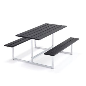 Stół z ławkami SETTLE, 1100 mm, czarny/galwanizowany