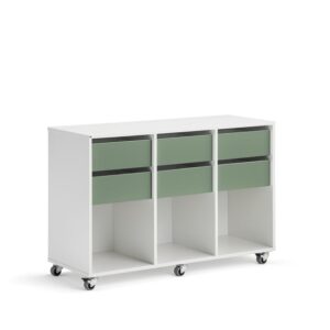 Regał szkolny CASPER, 6 szuflad, 3 przegrody, biały, ciemnozielony