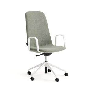 Krzesło LANGLEY, średnie siedzisko, koła, podłokietniki, biały/zielonoszary