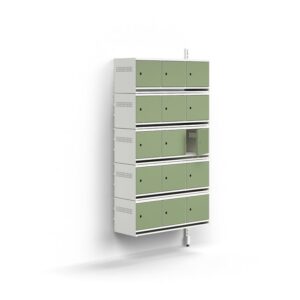 Szafka na buty ENTRY, moduł dodatkowy, naścienna, 15 metalowych drzwi, 1800x900x300 mm, biały/zielon