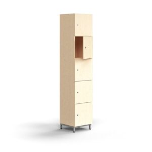 Zamykana szafa schowkowa QBUS, 5 schowków, nóżki, 2020x400x420 mm, srebrny, brzoza