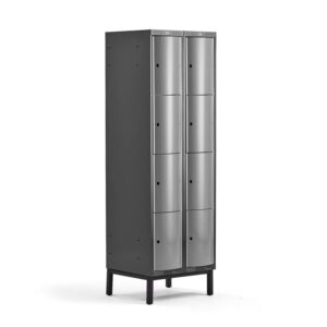 Metalowa szafa ubraniowa CURVE, na nóżkach, 2x4 drzwi, 1940x600x550 mm, szary