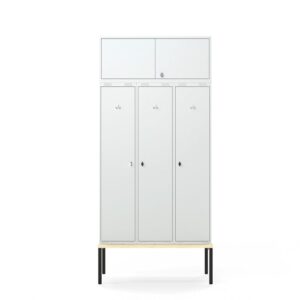 Szafa ubraniowa FORCE, 3 moduły, szafka górna, ławeczka, 2620x1200x550 mm, szary