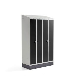 Metalowa szafa ubraniowa CLASSIC COMBO, na cokole, 4 drzwi, 2050x1200x550 mm, czarny