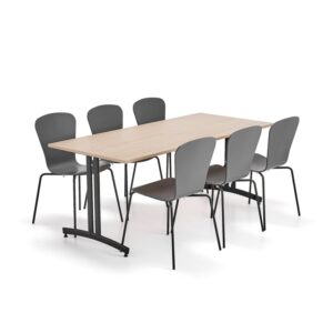 Zestaw mebli SANNA+MILLA, 1 stół i 6 krzeseł, czarny/antracyt