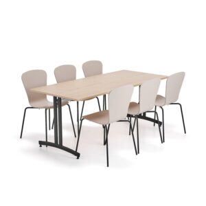 Zestaw mebli SANNA+MILLA, 1 stół i 6 krzeseł, czarny/piaskowy