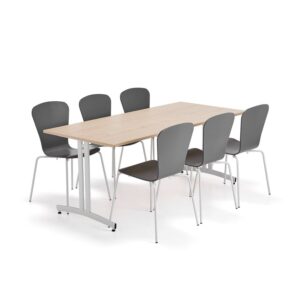 Zestaw mebli SANNA+MILLA, 1 stół i 6 krzeseł, biały/antracyt