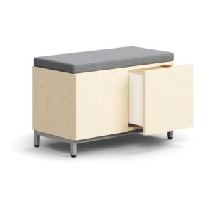 Siedzisko z funkcją przechowywania QBUS, nóżki, otwieranie push-open, 534x800x420 mm, srebrny, brzoz