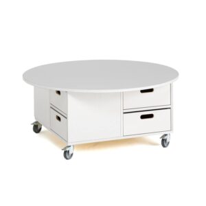 Stół do zabawy MINNA, z pojemnikami, Ø1170x530 mm, biały