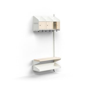 Moduł szatniowy ENTRY, moduł dodatkowy, ścienny, półka na buty, ławka, 3 drewniane drzwi, 1800x900x3