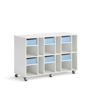 Regał szkolny CASPER, 6 szuflad, 12 przegród, biały, błękitny