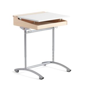 Ławka szkolna z regulacją wysokości ACCESS, 650x550x700-900 mm, brzoza, biały laminat