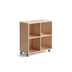 Regał z przegrodami RICO, na kółkach, 4 przegrody, 800 mm, brzoza