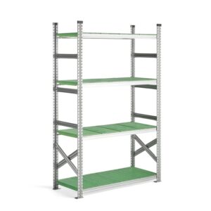 Regał na żywność TRANSFORM, moduł podstawowy, 1972x1200x500 mm, galwanizowany, półki zielone