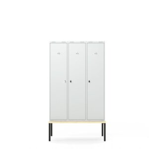 Szafa ubraniowa FORCE, 3 moduły, ławeczka, 2120x1200x550 mm, szary