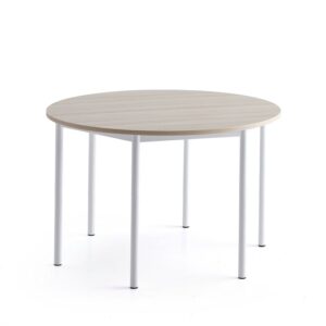 Stół SONITUS PLUS, Ø1200x760 mm, laminat HPL jesion, biały