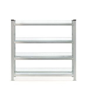 Regał TRANSFORM, moduł podstawowy, 4 półki z siatki, 1576x1275x400 mm, galwanizowany