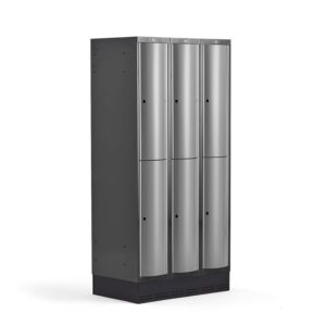 Metalowa szafa ubraniowa CURVE, na cokole, 3x2 drzwi, 1890x900x550 mm, szary