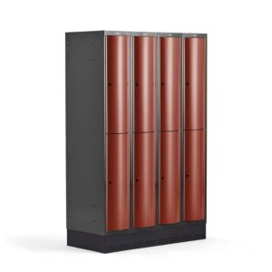 Metalowa szafa ubraniowa CURVE, na cokole, 4x2 drzwi, 1890x1200x550 mm, czerwony