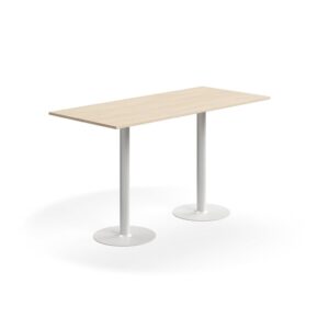 Stół barowy ALVA, 1800x800x1000 mm, montaż do podłogi, laminat wysokociśnieniowy, biały/brzoza