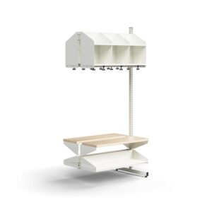 Moduł szatniowy ENTRY, moduł dodatkowy, półki na buty, ławka, 6 schowków, 1800x600x600 mm, biały