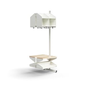 Moduł szatniowy ENTRY, moduł dodatkowy, półki na buty, ławka, 4 schowki, 1800x600x600 mm, biały