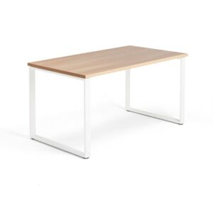 Biurko QBUS, rama O, 1400x800 mm, biały, dąb