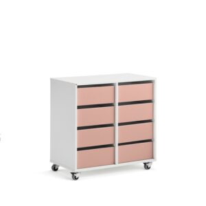 Regał szkolny CASPER, 8 szuflad, biały, ciemnoróżowy