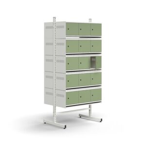 Szafa na obuwie ENTRY, moduł podstawowy, podłogowy, 30 metalowych drzwi, 1800x900x600 mm, biały/ziel