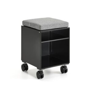 Mobilny kontenerek QBUS, z poduszką do siedzenia, czarny, szary