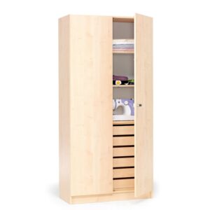Szafa ubraniowa THEO, szuflady i pełne drzwi, 2100x1000x470 mm, brzoza