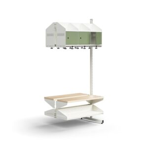 Moduł szatniowy ENTRY, moduł dodatkowy, półka na buty, ławka, 6 metalowych drzwi, 1800x900x600 mm, b