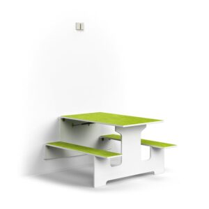 Ścienny stół składany LUCAS, 1200x1205x720 mm, linoleum, biały/zielony