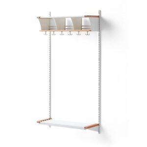 Wieszak ubraniowy JEPPE, 3 przegrody, moduł podstawowy, 1790x900x310 mm, biały/dąb