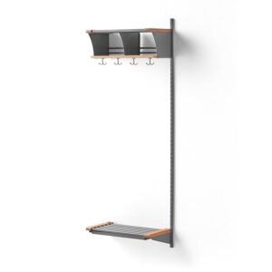 Wieszak ubraniowy JEPPE, 2 przegrody, moduł dodatkowy, 1790x600x310 mm, aluminium/dąb