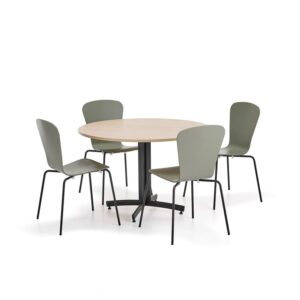 Zestaw mebli SANNA_MILLA, 1 stół i 4 krzesła, czarny/oliwkowy