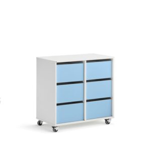 Regał szkolny CASPER, 6 szuflad, biały, błękitny