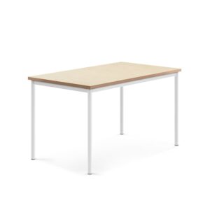 Stół SONITUS, 1400x800x760 mm, beżowe linoleum, biały