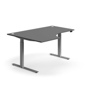 Biurko z regulacją wysokości FLEXUS, ergonomiczne, 1600x1200 mm, srebrna rama, szary