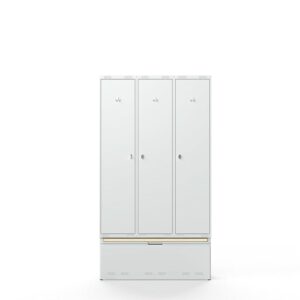 Szafa ubraniowa FORCE, 3 moduły, wysuwana szuflada z ławeczką, 2190x1200x550 mm, szary