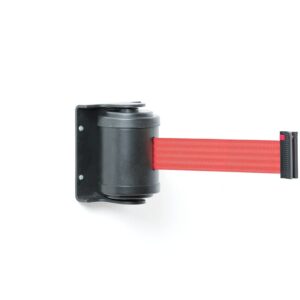 Kaseta z rozwijaną taśmą odgradzającą, uchwyt do montażu ściennego, 180°, 4500 mm, czarny, czerwona