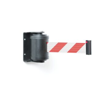 Kaseta z rozwijaną taśmą odgradzającą, uchwyt do montażu ściennego, 180°, 4500 mm, czarny, biało-cze