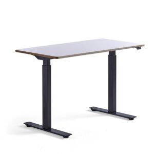 Biurko z regulacją wysokości NOVUS, 1200x600 mm, czarny stelaż, biały blat