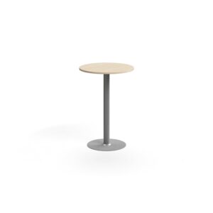 Stół barowy ALVA, Ø700x1000 mm, montaż do podłogi, laminat wysokociśnieniowy, srebrny/brzoza