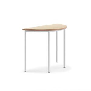 Stół SONITUS, półokrągły, 1200x600x900 mm, linoleum beż, biały