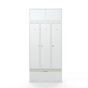 Szafa ubraniowa FORCE, 3 moduły, szafka górna, wysuwana szuflada z ławeczką, 2740x1200x550 mm, szary