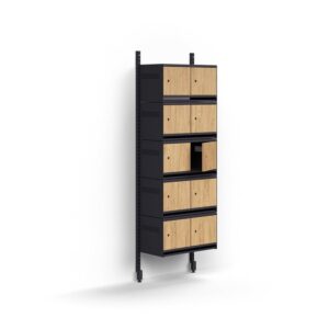 Szafka na buty ENTRY, moduł podstawowy, naścienna, 10 drewnianych drzwi, 1800x600x300 mm, antracyt/d