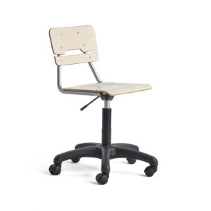 Krzesło LEGERE z regulacją wysokości, mniejsze siedzisko, na kółkach, 430-550 mm, brzoza