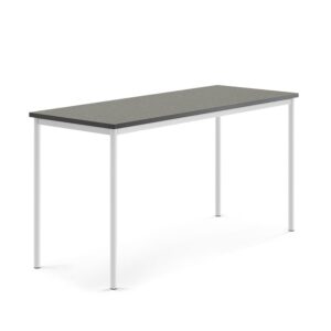 Stół SONITUS, 1800x700x900 mm, linoleum ciemnoszary, biały
