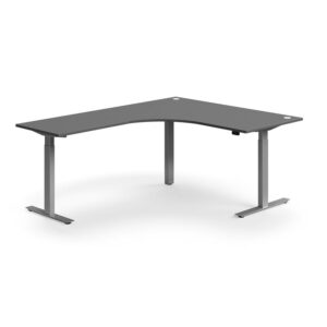 Biurko z regulacją wysokości FLEXUS, kształt L, 1600x2000 mm, srebrna rama, szary